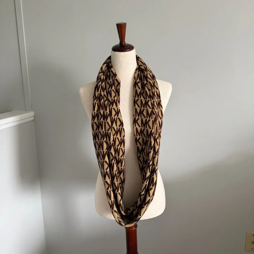 Michael Kors Camel Brown MK Logo Infinity Scarf  Monogram Knit Circle